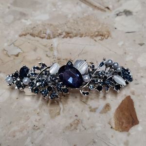 Beautiful silver and blue stones hair barrette